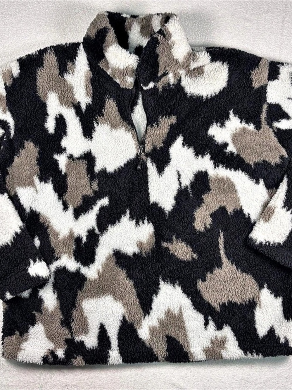 Eddie Bauer Plush Fleece Quarter Zip Camo Jacket XL